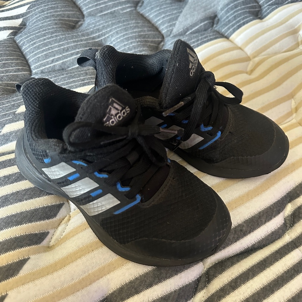 Adidas Kids Black Sneakers with Blue Highlights